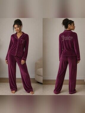 Juicy Couture Women's Velour Pajama Set - Wine Burgundy Large